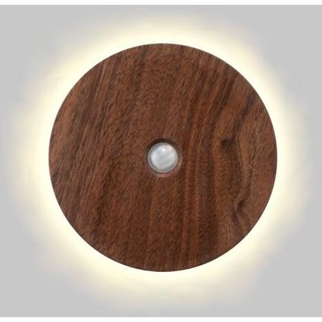 Lampe murale à LED batterie ronde en bois détecteur de mouvement magnétique 3000K rechargeable (1/5)