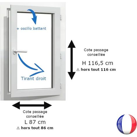 Fenêtre PVC blanc 1 vantail hors tout H 116 x L 86 cm oscillo battant pour pose rénovation - tirant droit (1/5)