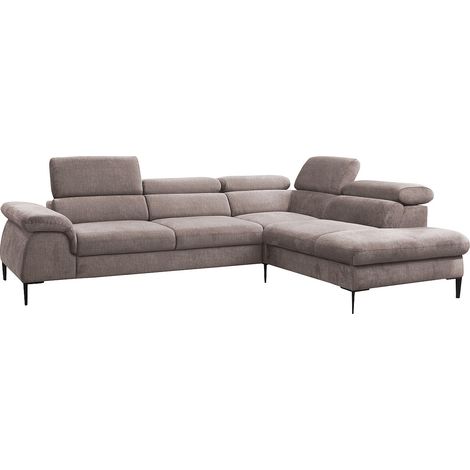 Grand canapé d'angle droit convertible en velours taupe SEPINA de Pascal Morabito