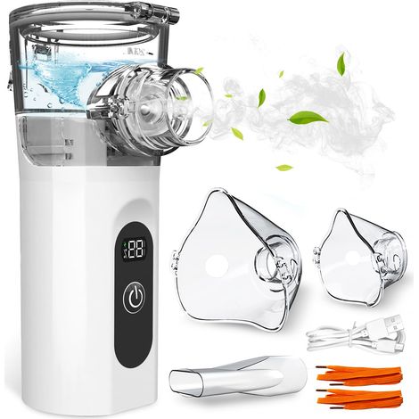 Inhalador portátil silencioso para adultos y niños con pantalla digital, 2 modos de pulverización, USB-C, nebulizador, para viajes y uso doméstico.