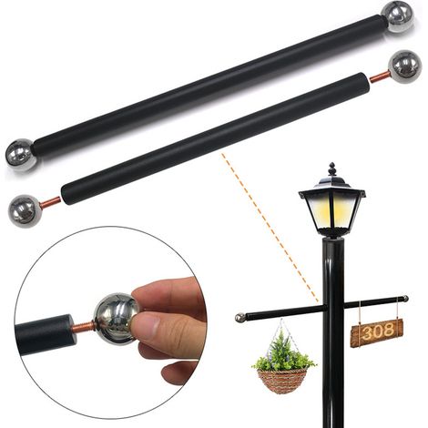 Ortviai Support de Bras Transversal pour Lampadaire Extérieur 41 cm, Métal Noir, Lot de 3