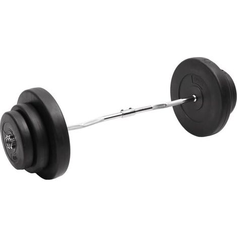 Une barre d'haltères en forme de vague avec des disques de poids de 60 kg.