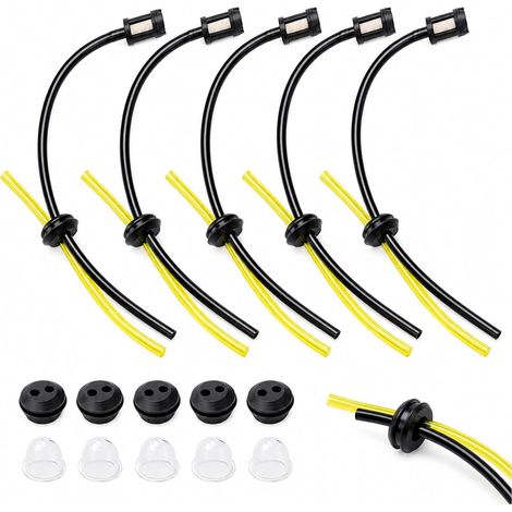 Kit Durite Essence 5 Ensembles - Caoutchouc Flexible - Filtre et Poire d'Amorçage - Pour Tondeuse et Débroussailleuse - Noir et Jaune (1/5)