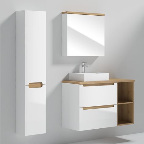 Waschtisch und Hängesäule 90cm Livia mit 2 Schubladen, Weiß