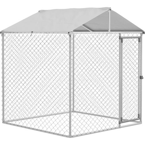 Perrera jaula de exterior para perros medianos parque para perros con cerradura marco de acero toldo impermeable y anti-UV 200x200x237 cm (1/5)