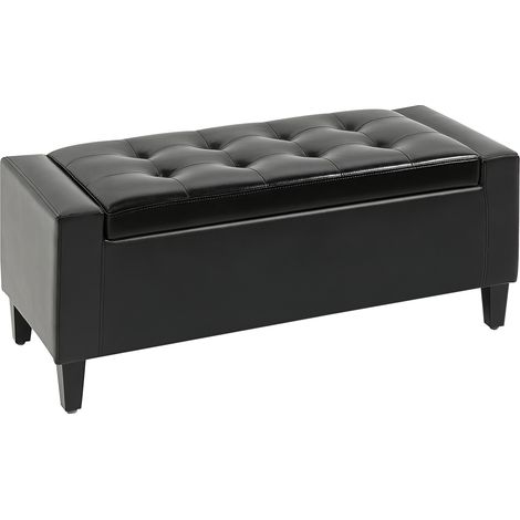 Black PU Leather Storage Ottoman Bench with Tufted Design and Flipping Top-Spacious 92Lx40Wx40Hcm Cube Storage Solution