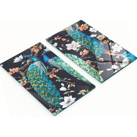 Tableros de vidrio decorativos multifuncionales con estampado de pavo real, 2x30x52 cm.