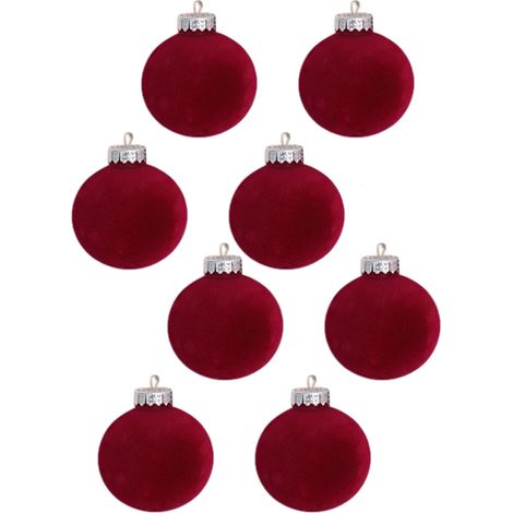 Boules De Noël Flockées - 8 Pièces - Diamètre 8 Cm - En Plastique Avec Revêtement Velours - Décorations Pour Arbre De Noël Et Intérieur
