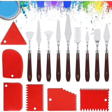 15 Pièces Ensemble de Couteaux à Peinture, 9 Couteaux à Palette Acier Inoxydable, 6 Plastique Couteaux Grattoirs, Spatule Peinture Acrylique pour Peinture à L'huile, Aquarelle, Pétroglyphes (1/5)