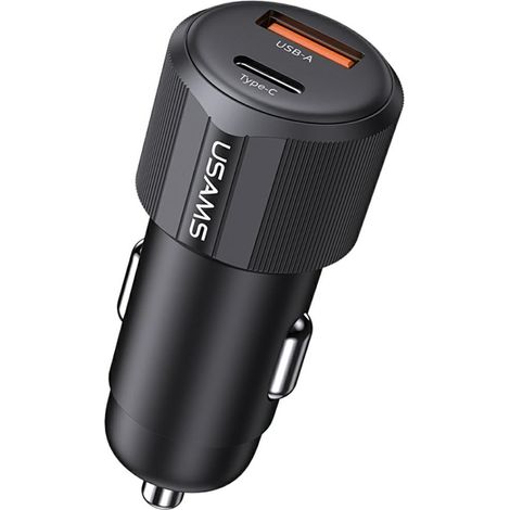 Cargador de coche Usams YT Series CC283 de 60 W, 1 puerto USB-A, 1 puerto USB-C, color negro. (1/5)