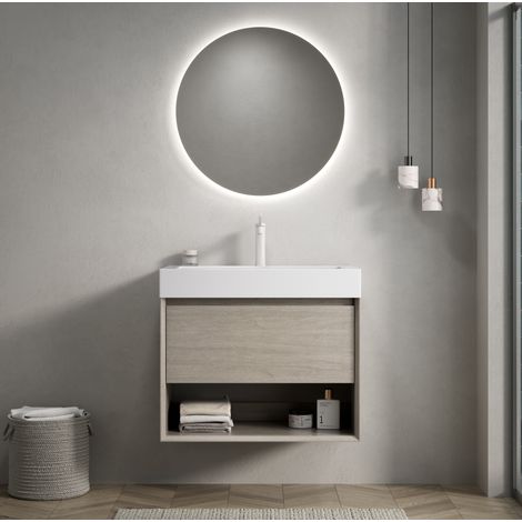 Meuble vasque mural 70x46x60 cm en résine blanc, rangement, pour salle de bain – MEUBLIV (1/5)
