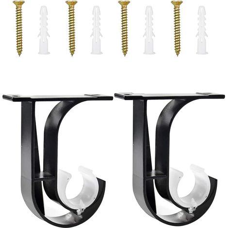 2 Pcs Support de Plafond Supports Noir Supports pour Barre Rideau Support de Tringle à Rideau Supports de Fixation au Plafond en alliage d'aluminium avec 4 Vis Tuyaux d'expansion (Un crochet) (1/4)