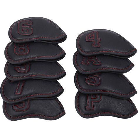Ensemble de 9 couvre-têtes de fers de golf imperméables et résistants au soleil, avec grandes tailles et manchons de protection noirs. (1/5)