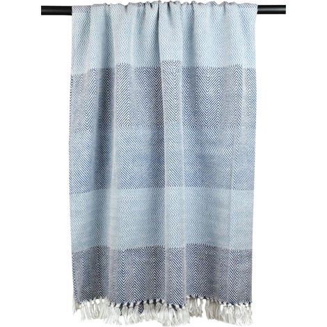 Couvre-lit à Chevrons pour intérieur/extérieur 100% Coton Camping Barbecue plages Couverture Quotidienne – 127 x 152,4 cm, Bleu Nautique, Bleu, Chevron Stripe (1/5)