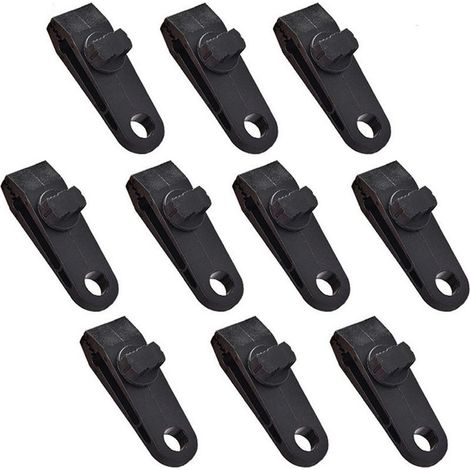 10 clips de tente avec boules, attaches élastiques pour bâches, chapiteaux, bannières, mâts de drapeau, bâche de camping Noir (1/5)