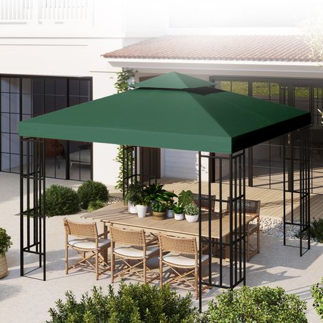 Toit imperméable anti-UV pour pergola 3x3 m, vert foncé, polyester résistant, tente de rechange jardin extérieur. (1/5)