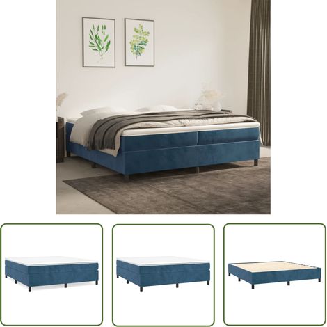 The Living Store Cadre de lit sans matelas bleu foncé 200x200 cm velours - Cadre De Lit - Lit Double - Lit Velours - Literie - Meuble Chambre (1/5)