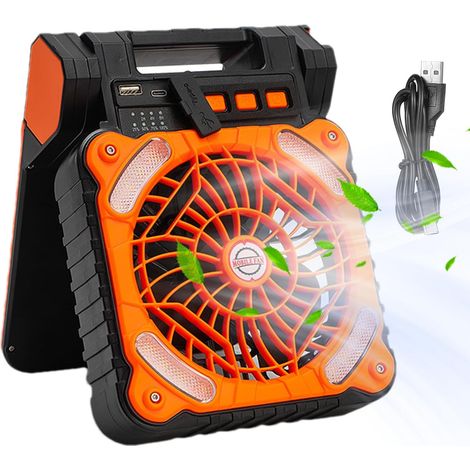 Ventilateur de Camping Solaire,Ventilateur Solaire de Camping,Ventilateur extérieur portable - Ventilateur alimenté par batterie et solaire, ventilateurs rechargeables 10 000 mAh avec 4 vitesses de ve (1/5)
