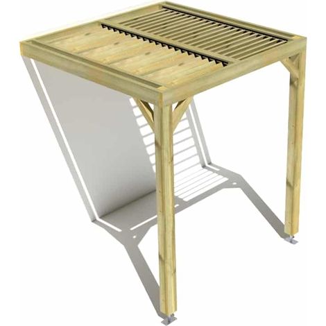 Pergola bois • 2m x 2m • adossée • sens profondeur • lames orientables bioclimatiques incluses • livraison comprise (1/3)