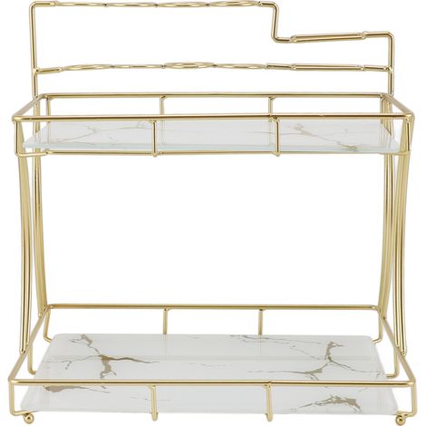 Étagère de rangement double couche pour comptoir, grain or blanc, étanche, avec porte-brosse à dents électrique, organisateur de salle de bain (1/5)