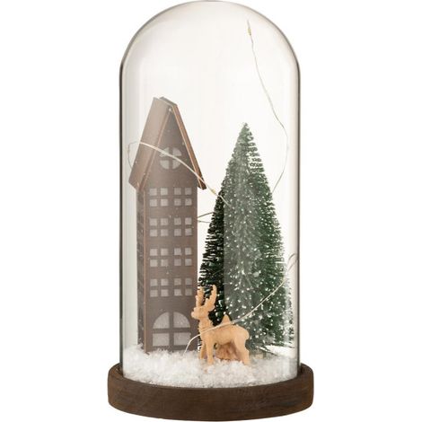 Cloche Déco Led en Verre "Maison" 27cm Marron (1/3)