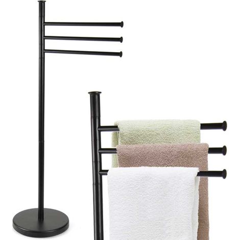 Piantana Portasciugamani Parigi da Bagno 3 Bracci in Metallo Nero 20 x 83 cm