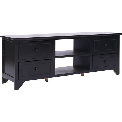 TV-Schrank Schwarz 108x30x40 cm Massivholz Paulownia