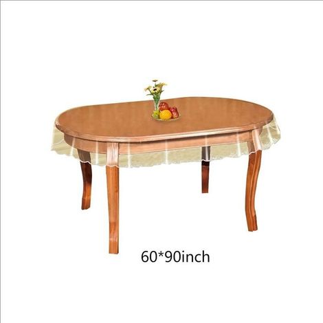 Nappe de protection de table ovale transparente en vinyle imperméable – Dimensions 152,4 x 228,6 cm – Bord de verrouillage – Pour 4 à 6 places