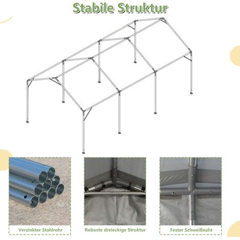 Abri voiture 3x6m gris, garage pliable résistant hiver, parois latérales et toit démontables, fenêtre enroulable, tente de stockage extérieur, refuge véhicule, protection auto, SUV, bateau, camion (1/5)
