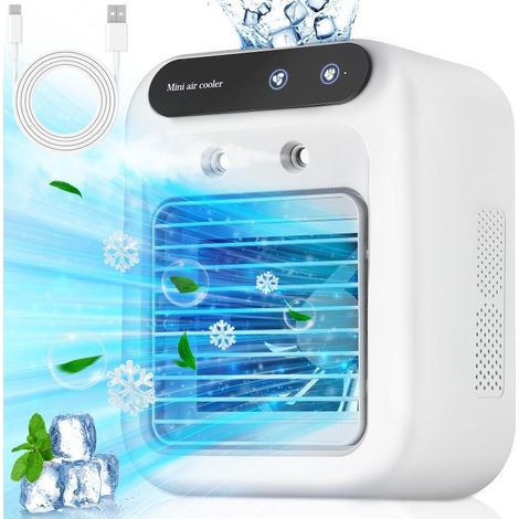 Climatiseur portable, mini climatiseur rechargeable, deux ventilateurs de bureau, refroidisseur d'air personnel pour ordinateur, équipé d'un réservoir d'eau de 500 ml (1/5)