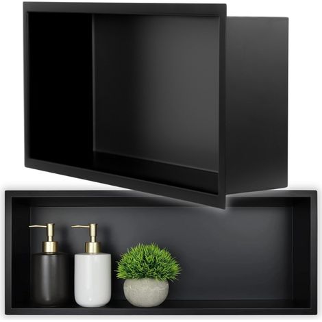 Étagère encastrée 45 x 20 x 10 cm, noir mat, pour salle de bain (1/5)