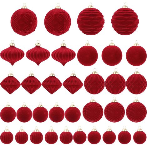 Lot de 35 Pièces Boule de Noel Rouge en Velours, Decoration Noel Sapin Bordeaux en Velours, Décoration Sapin de Noël à Suspendre, Boules de Noel Incassable Rouge, pour Deco Noel, Ø 4/5/6/8 cm (1/5)