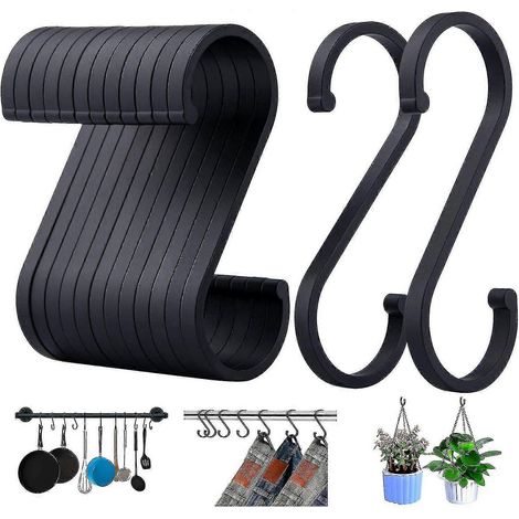 Lot de 12 crochets en S noirs en aluminium, idéaux pour les cuisines, les placards et les garages. (1/5)