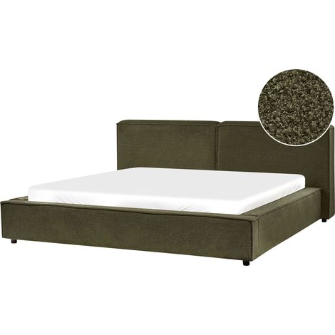 EU Super King Size Waterbed Dark Green Boucle Upholstery 6ft with Thick Padded Headboard Footboard LINARDS (1/5)
