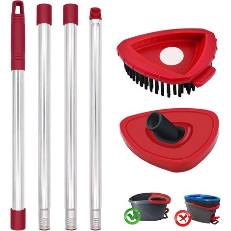 1 Kit Accessoires Balai, Poignée Télescopique 4 Sections, Tête Brosse Rouge, Pour Vileda Turbo (1/5)