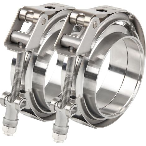 2 pièces 2,5 pouces 63,5mm Kit de colliers de serrage à bande en V à dégagement rapide, V-Clamp Tuyau d'Echappement Pince en Acier Inoxydable pour Turbos, universel colliers d'échappement tuyau (1/5)