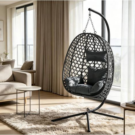 Silla colgante con soporte, регулируable en altura, 105 x 105 x 195 cm, gris oscuro HAVRYA (1/5)