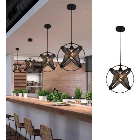 Lampadario a sospensione Nero in metallo forato cerchi con attacco E27 design moderno vintage (1/2)