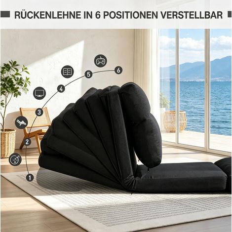 Poltrona da pavimento convertibile 70x72x56 cm nera, reclinabile 90°-180°, poliestere, MEUBLIV (1/5)