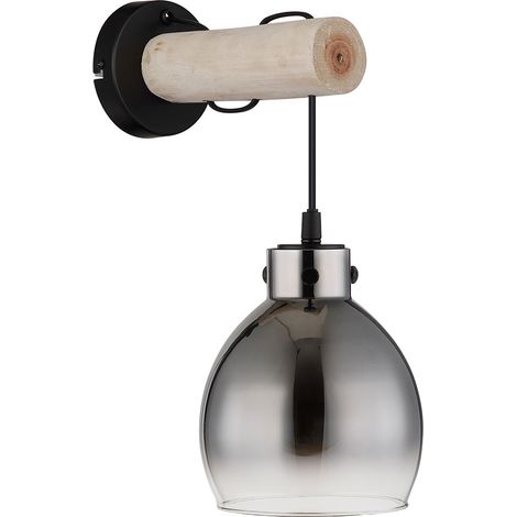 Wandleuchte Schlafzimmerleuchte Flurlampe Rauchglas Holz natur schwarz H 33 cm