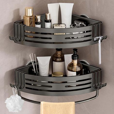 Gris Gunmetal – Etagere Angle Salle de Bain avec Porte-serviettes sans Perçage Ventouses Puissantes (1/5)