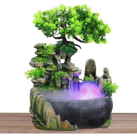 Fontaine D'intérieur, Fontaine de Table Cascade avec Brouillard et Éclairage LED, Petite Fontaine D'intérieur pour Chambres, Salons et Bureaux - Purifie l'air (20 x 15 x 28 cm) (1/5)
