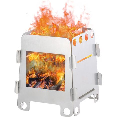 Réchaud à bois de camping pliable et léger en acier inoxydable, réchaud à alcool portable pour le camping, la randonnée, les pique-niques, les barbecues et la chasse (1/5)