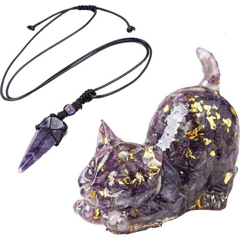 Amethyst Katzen Anhänger für Auto Rückspiegel, Glücksbringer, Reiki, Dekoration (1/5)
