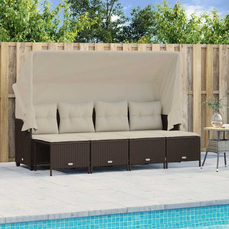 Set comedor de jardín 5 piezas y cojines ratán sintético marrón