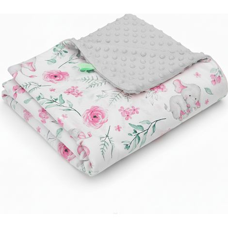 Manta Minky de 75x100 cm (gris ceniza + pequeños elefantes rosas) (1/3)
