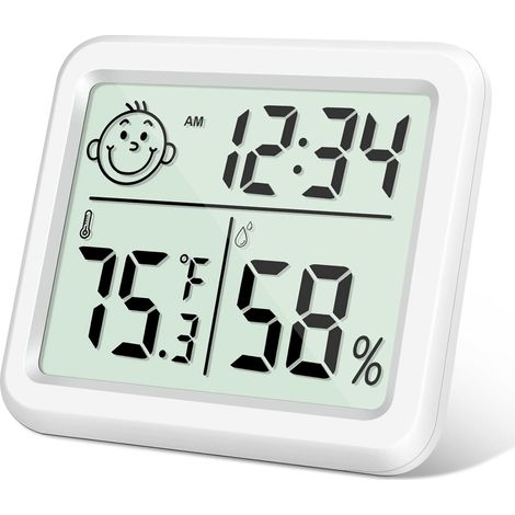 Hygromètre-thermomètre numérique d'intérieur haute précision, thermomètre ultra-mince à grand écran avec visage souriant, moniteur de température et hygromètre pour la maison, le bureau et les reptile