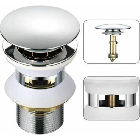 Bonde d'évier universelle avec trop-plein automatique, poussoir, clic-clac, pour salle de bain, 1-1/4", laiton chromé