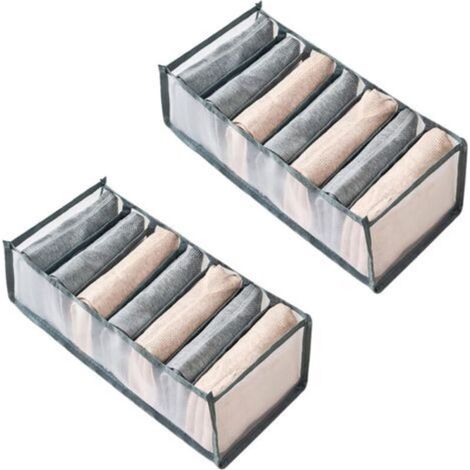 2PCS Organisateur De Tiroir Pliable Boîte De Rangement À Compartiments Rangement Tiroir Respirant Pour T-Shirt Jupe Manches Courtes Vêtements Fins Pour Armoire Vestiaire, Gris, 17X36X12 (1/5)