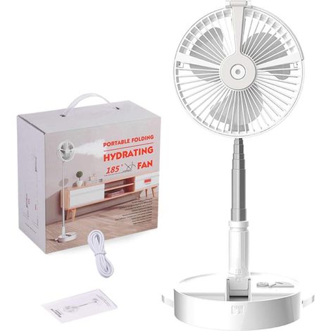 Ventilatore portatile USB pieghevole con lampada umidificatrice per tablet e telefoni cellulari, bianco, 206 x 206 x 106 mm (1/5)